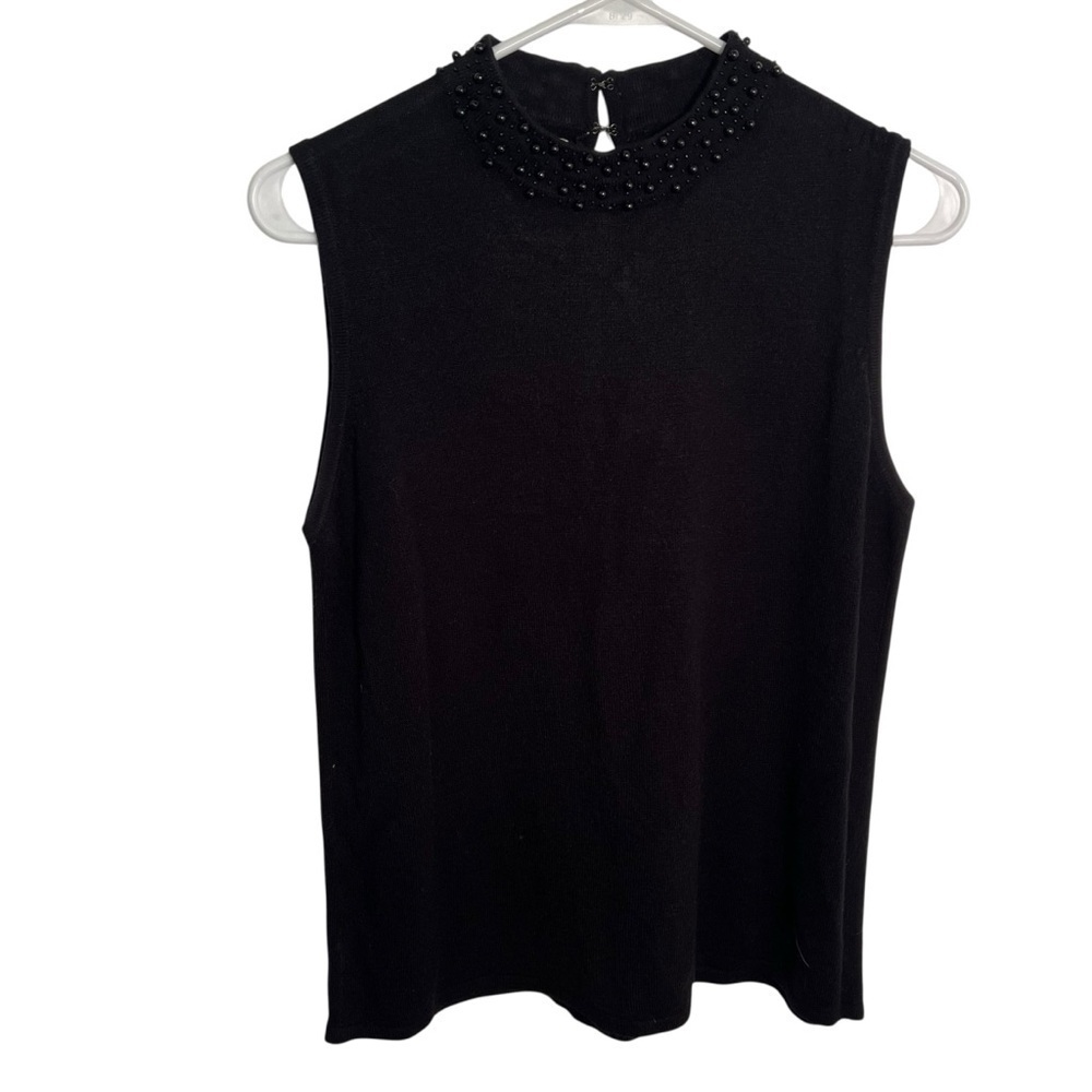 Designers Originals Women's Size Large Sleeveless Sweater Black Beaded Neck Crew